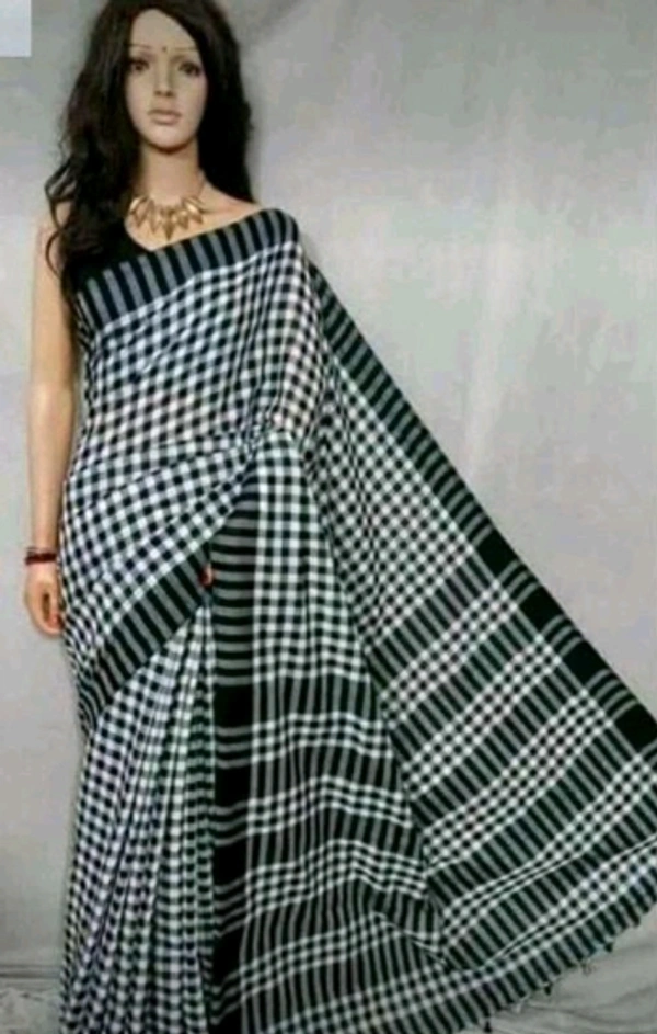 Handloom Checked Cotton Saree With Separate Same louse Peace - Grey
